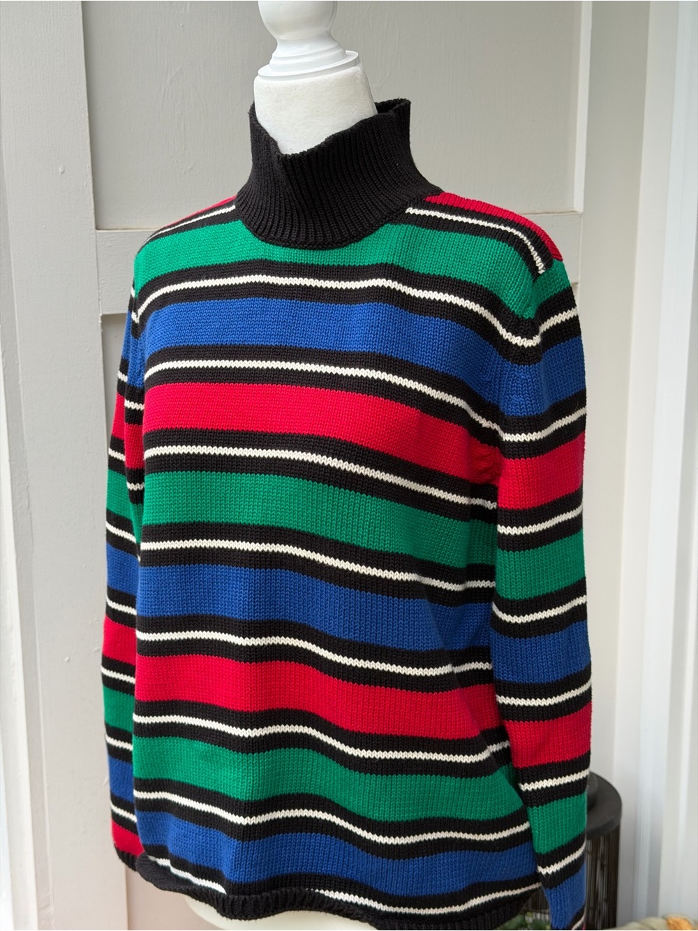 Westbound Multicolor Striped Turtleneck Sweater — Green, Blue & Red
